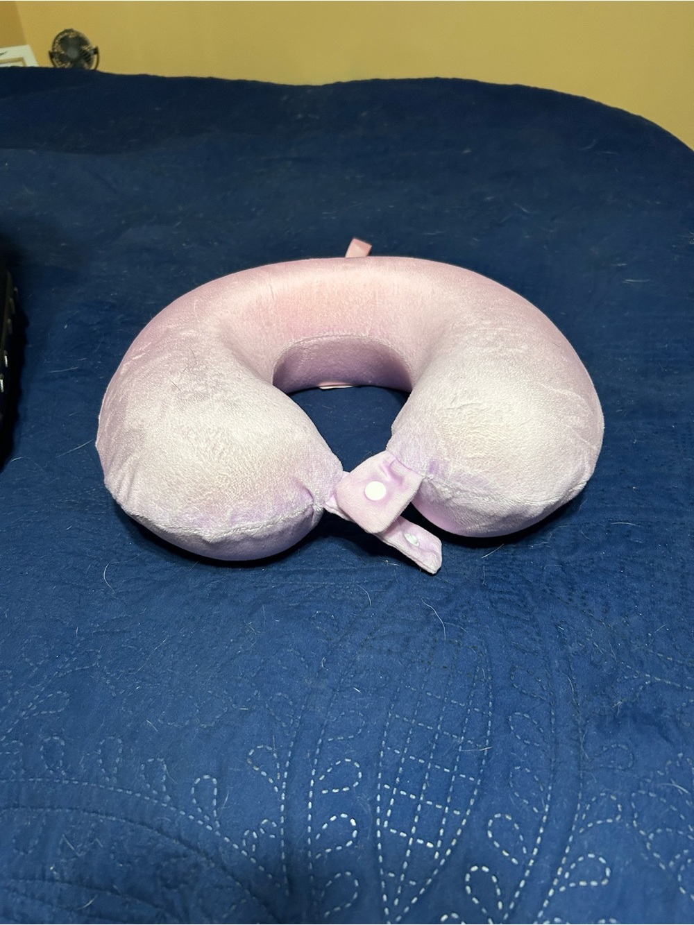 Plush Pink Travel Neck Pillow with Snap Closure